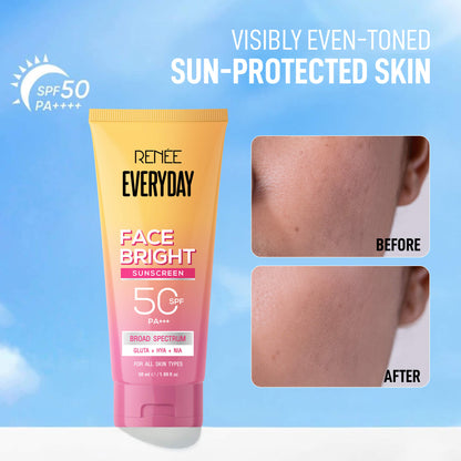 RENEE Everyday Face Bright Skincare Trio With Face Wash, Illuminating Serum & In-Vivo Tested Sunscreen SPF 50 PA+++
